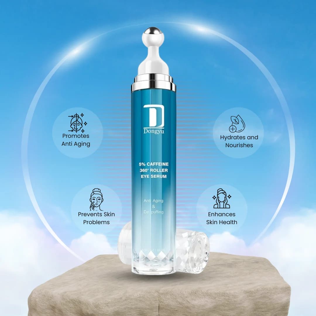 Dongyu Eye Cream bottle on a clean, minimalist light beige background.